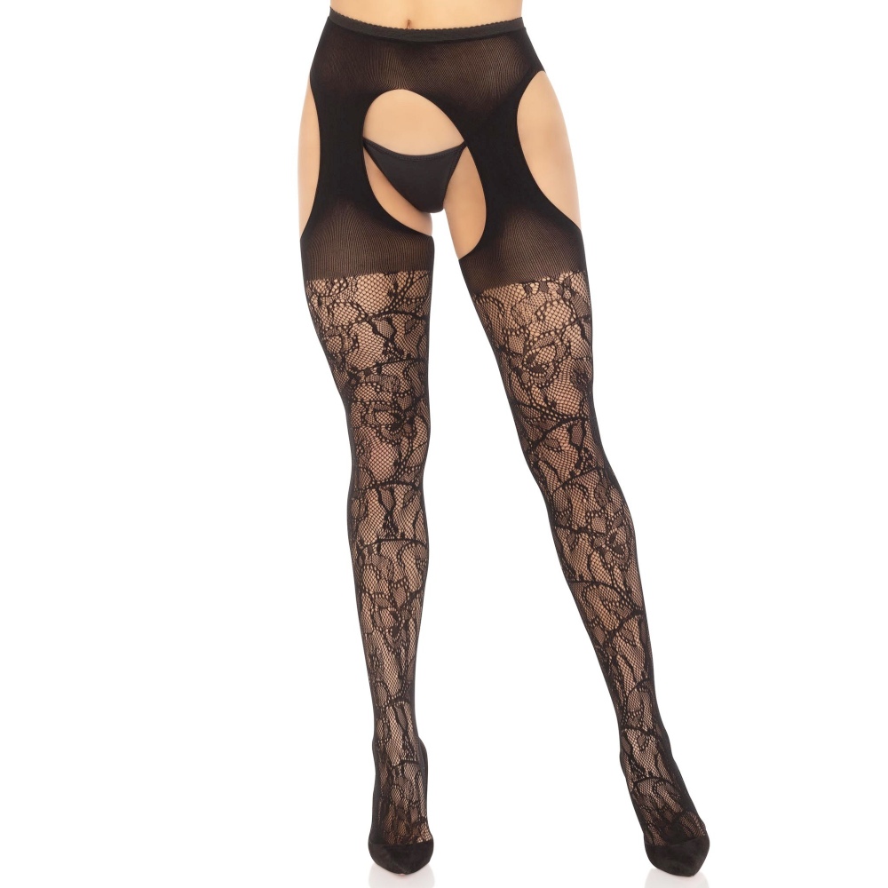 Leg Avenue - Eyelet Lace Suspender Collants - Noir